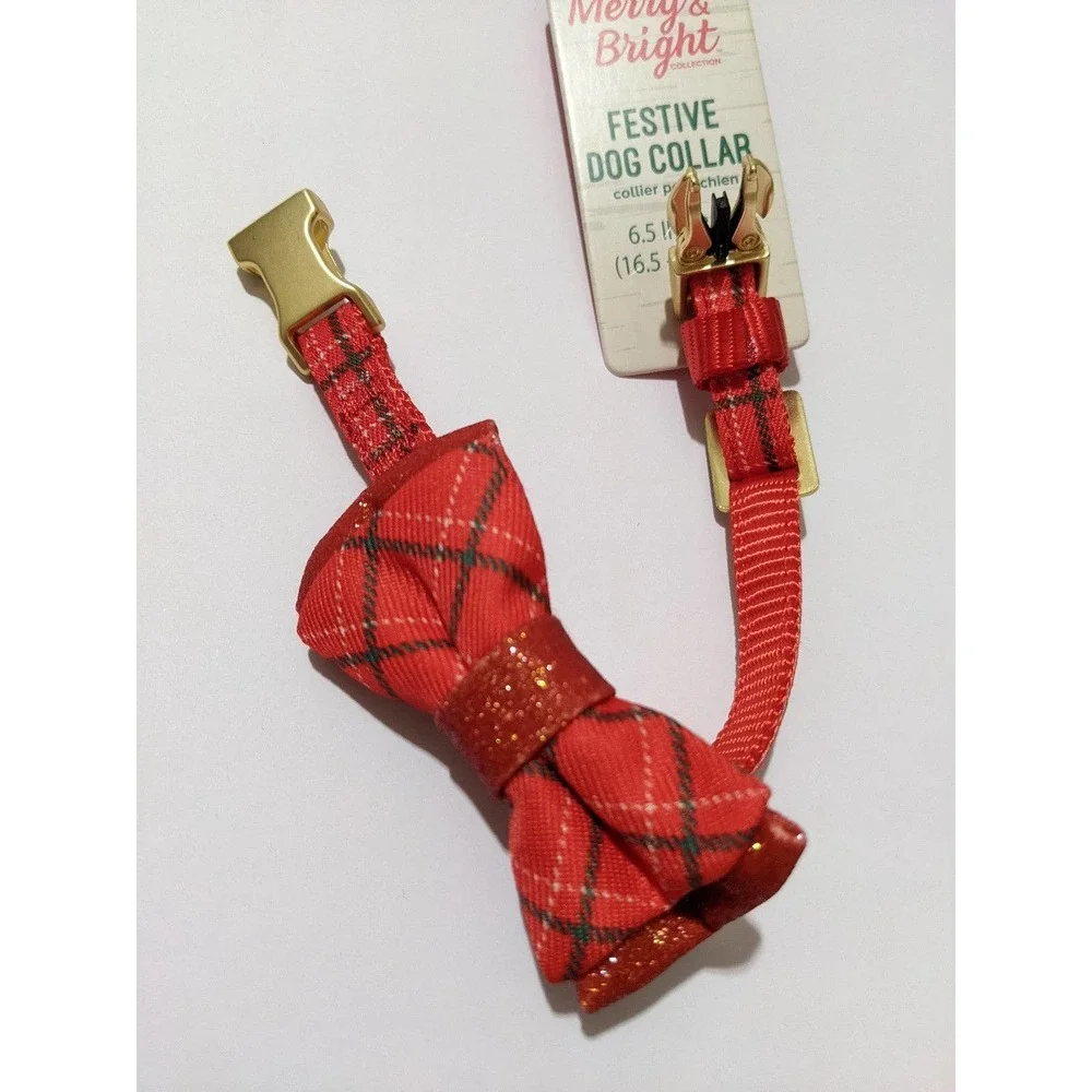 3/$20 XXS new PetSmart dog puppy festive collar red gingham glitter bow